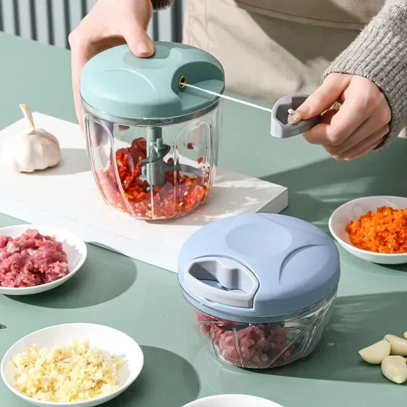 Hand-Powered Food Chopper – Onion Cutter, Garlic Crusher, Meat Mincer