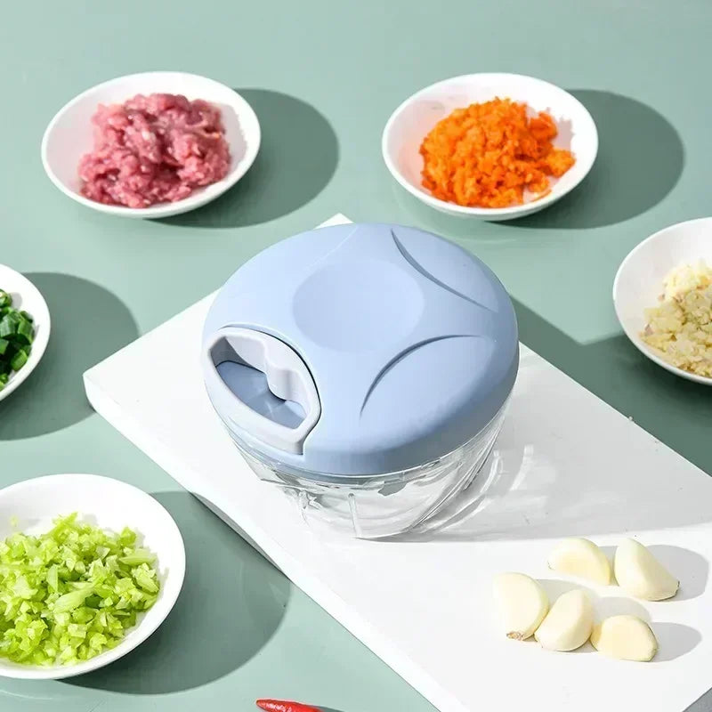 Hand-Powered Food Chopper – Onion Cutter, Garlic Crusher, Meat Mincer
